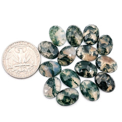 Moss Agate Rose Cut Cabochons 10x14mm Oval | Nature Inspired Gemstone for Jewelry Making - 15 Pieces