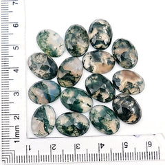 Moss Agate Rose Cut Cabochons 10x14mm Oval | Nature Inspired Gemstone for Jewelry Making - 15 Pieces