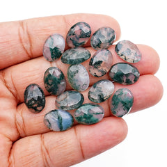 Moss Agate Rose Cut Cabochons 10x14mm Oval | Nature Inspired Gemstone for Jewelry Making - 15 Pieces