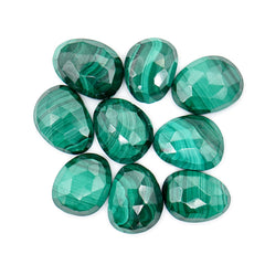 Malachite Rose Cut Cabochons | Natural Flashy Gemstones for Jewelry Making - 9 Pieces