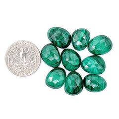 Malachite Rose Cut Cabochons | Natural Flashy Gemstones for Jewelry Making - 9 Pieces