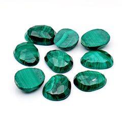 Malachite Rose Cut Cabochons | Natural Flashy Gemstones for Jewelry Making - 9 Pieces