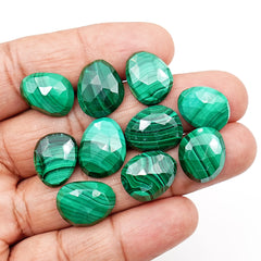 Malachite Rose Cut Gemstones | Freeform Cabochons for Artisan Jewelry - 10 Pieces