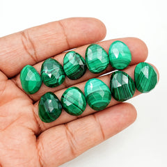 Malachite Rose Cut Gemstones | Freeform Cabochons for Artisan Jewelry - 10 Pieces