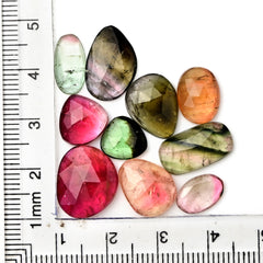 Colorful Tourmaline Rose Cut Cabochons | Freeform Earth-Toned Elegance - 10 Pieces