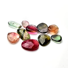 Colorful Tourmaline Rose Cut Cabochons | Freeform Earth-Toned Elegance - 10 Pieces