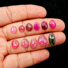 Watermelon Tourmaline Rose Cut Gemstones | Freeform Cabs for Jewelry - 10 Pieces