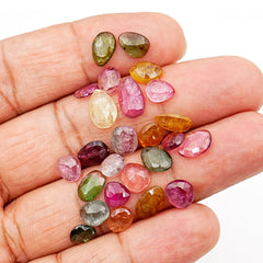 Natural Tourmaline Rose Cut Cabochons | Freeform Cuts For Jewelry Making - 20 Pieces