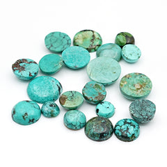 Tibetan Turquoise Smooth Cabochons | Raw Earth Tones in Round Natural Shapes - 20 Pieces