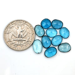 London Blue Topaz Gemstones | Rose Cut Faceted Loose Gems for Jewelry - 10 Pieces