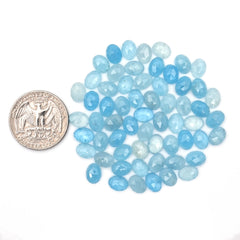 Natural Aquamarine Freeform Gemstones | Rose Cut Cabochons for Jewelry Making - 61 Pieces