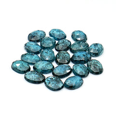 Teal Moss Kyanite Rose Cut Ovals | Natural Gemstone Lot for Jewelry Making - 20 Pieces