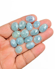 Aquamarine Rose Cut Gemstones | Freeform Loose Stones for Jewelry Making - 15 Pieces