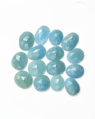 Aquamarine Rose Cut Gemstones | Freeform Loose Stones for Jewelry Making - 15 Pieces