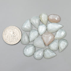 White Moonstone Rose Cut Cabochons | Ethereal Glow in Mixed Shapes - 16 Pieces