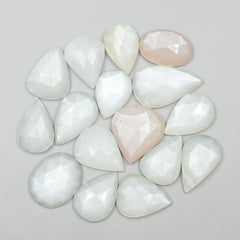 White Moonstone Rose Cut Cabochons | Ethereal Glow in Mixed Shapes - 16 Pieces