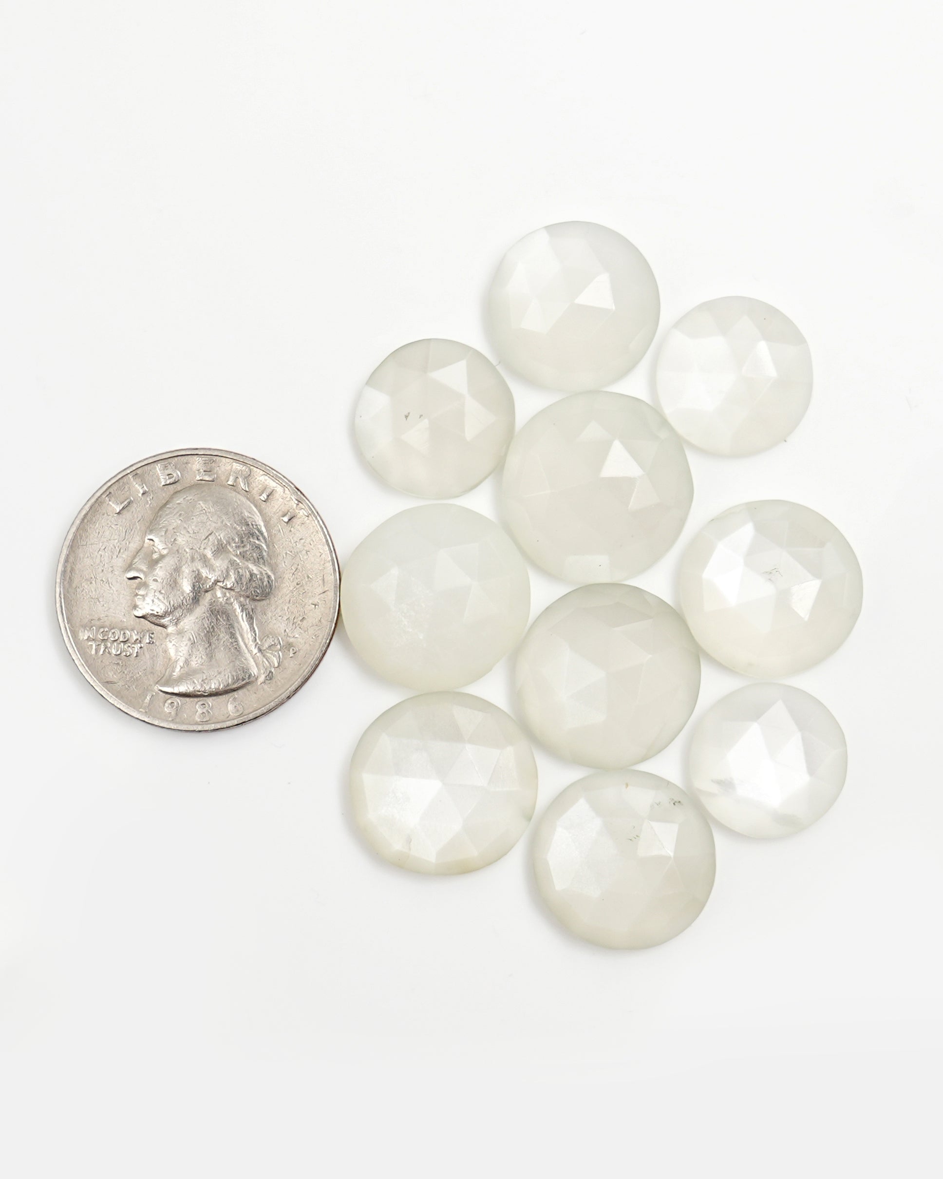 Round Rose Cut White Moonstone Cabochons, Perfect For June Births.