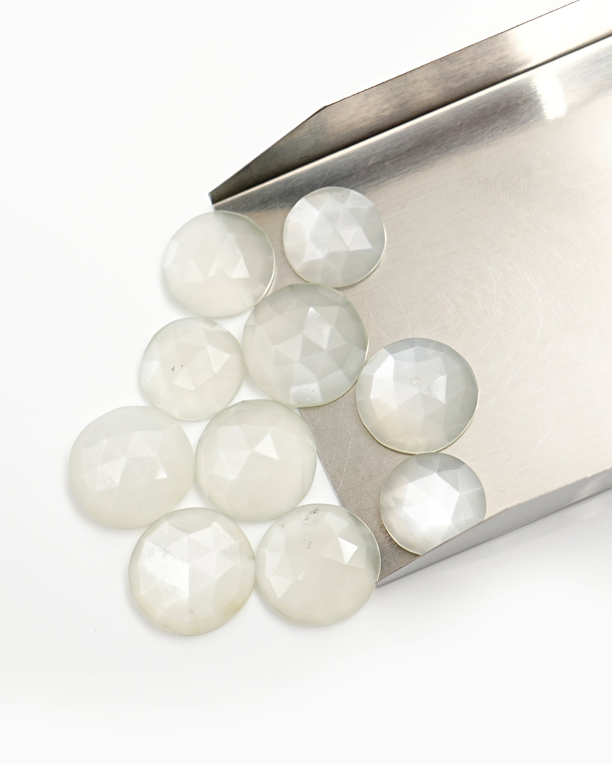 Round Rose Cut White Moonstone Cabochons, Perfect For June Births.
