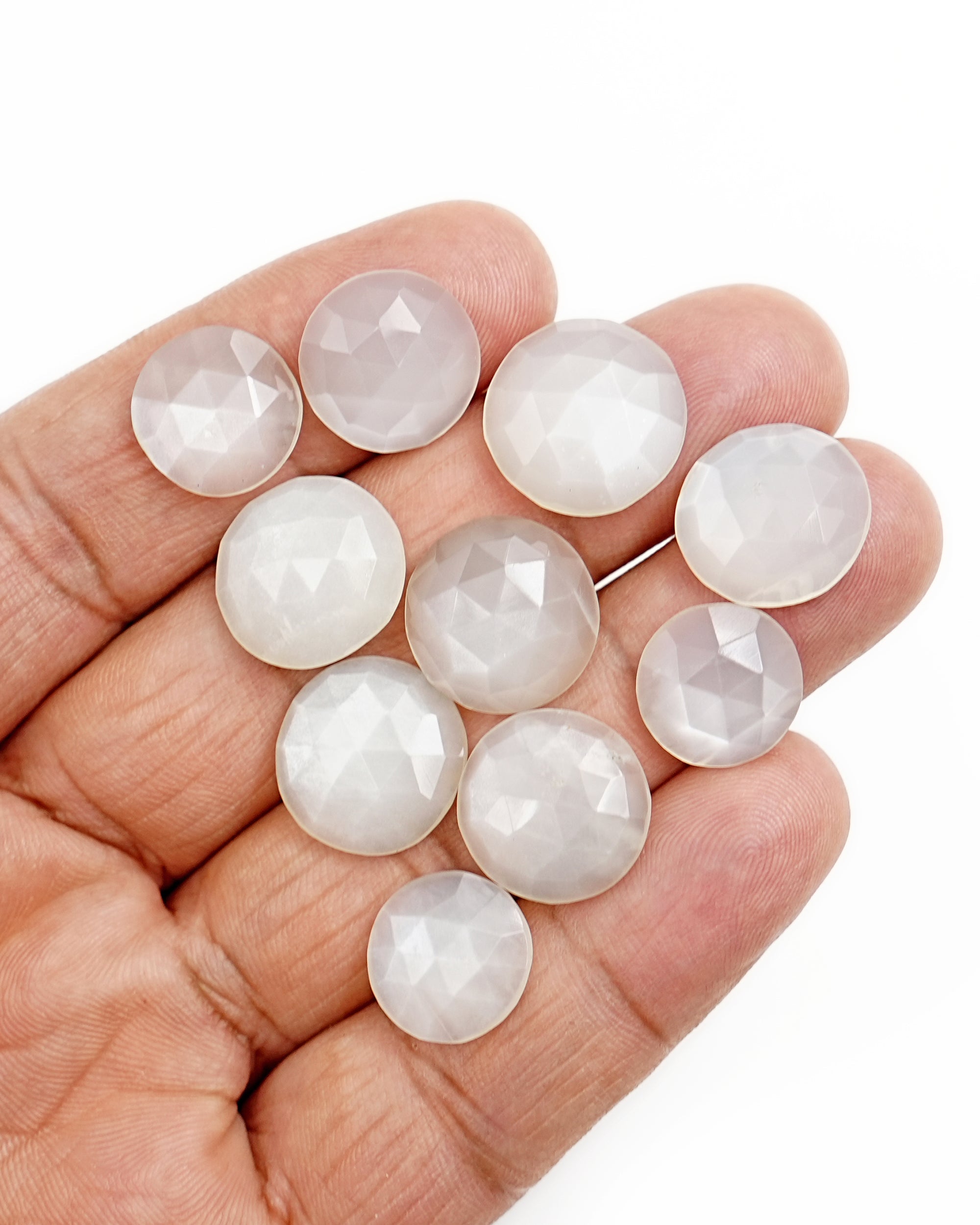 Round Rose Cut White Moonstone Cabochons, Perfect For June Births.
