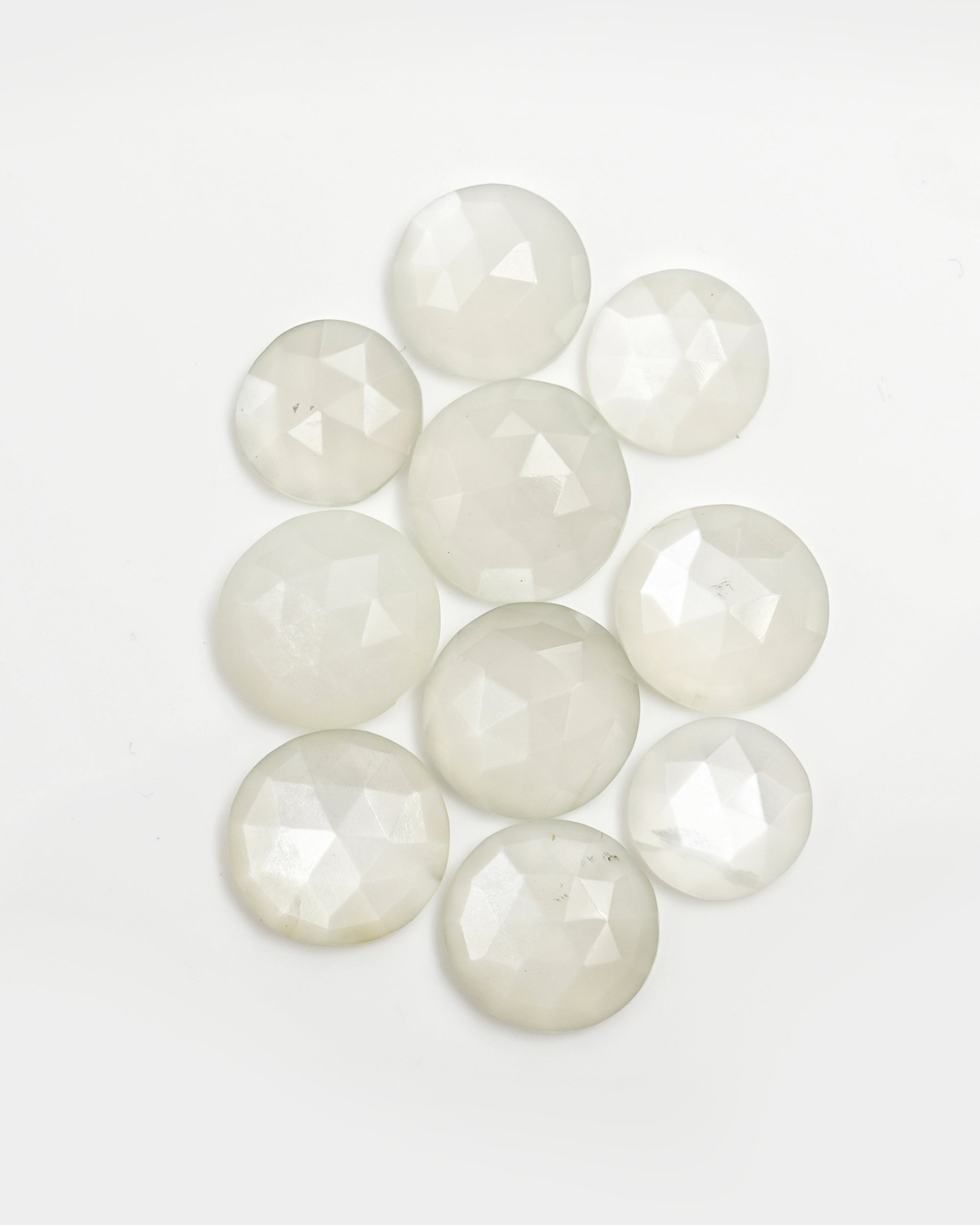 Round Rose Cut White Moonstone Cabochons, Perfect For June Births.