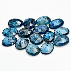 Teal Moss Kyanite Rose Cut Oval Cabochons | Faceted Natural Stones for Jewelry - 15 pieces