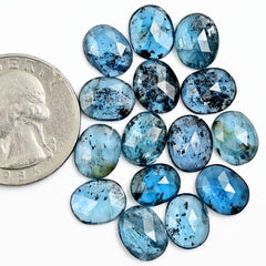 Teal Moss Kyanite Rose Cut Oval Cabochons | Faceted Natural Stones for Jewelry - 15 pieces