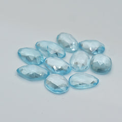 Sky Blue Topaz Rose Cut Cabochons | Freeform Faceted Elegance - 10 Pieces