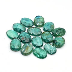 Emerald Green Kyanite Rosecut | Deep Green Faceted Oval Gemstones - 15 pieces