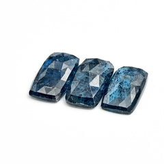 Teal Moss Kyanite Rose Cut Cabochons | Rectangle Faceted Gemstones - 3 Pieces