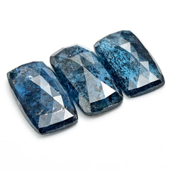 Teal Moss Kyanite Rose Cut Cabochons | Rectangle Faceted Gemstones - 3 Pieces