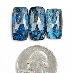 Teal Moss Kyanite Rose Cut Cabochons | Rectangle Faceted Gemstones - 3 Pieces