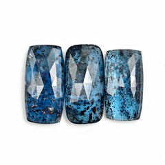 Teal Moss Kyanite Rose Cut Cabochons | Rectangle Faceted Gemstones - 3 Pieces