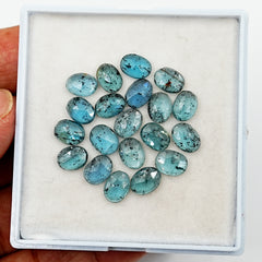 Organic Teal Moss Kyanite Rosecut | Oval Gemstones for Jewelry - 20 pieces
