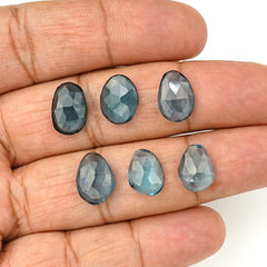 London Blue Topaz Rose Cut Gemstones | Deep Ocean Spark in Freeform Shape - 6 Pieces