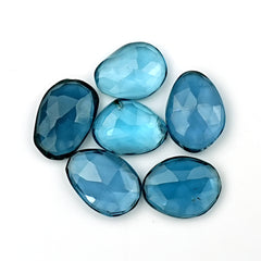 London Blue Topaz Rose Cut Gemstones | Deep Ocean Spark in Freeform Shape - 6 Pieces