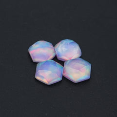 Aurora Opal Doublet Rose Cut Cabochon | Hexgon Shape Gemstone for Jewelry Making - 4 Pieces