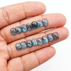 Teal Moss Kyanite Rosecut Cushion Cabochons | Green-Blue Gems for Fine Jewelry - 15 pieces