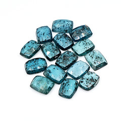 Teal Moss Kyanite Rectangle Rosecut Gemstones | Natural Blue-Green Flat Back Cabochons - 15 pieces
