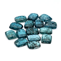 Teal Moss Kyanite Rectangle Rosecut Gemstones | Natural Blue-Green Flat Back Cabochons - 15 pieces