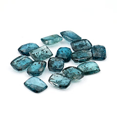 Teal Moss Kyanite Rectangle Rosecut Gemstones | Natural Blue-Green Flat Back Cabochons - 15 pieces