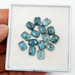 Teal Moss Kyanite Rectangle Rosecut Gemstones | Natural Blue-Green Flat Back Cabochons - 15 pieces