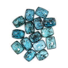 Teal Moss Kyanite Rectangle Rosecut Gemstones | Natural Blue-Green Flat Back Cabochons - 15 pieces