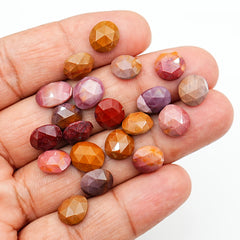 Mookaite Rosecut Oval Cabochons | Flat Back Rose Cut Cabs for Jewelry Making - 20