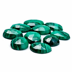 Malachite Rose Cut Gemstones | Natural Green Malachite Cabochons for Jewelry Making - 10 Pieces