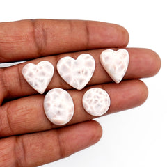 Natural Pink Larimar Cabochons | Mixed Shapes Gems With Soft Pink & Plum Tones - 5 Pices