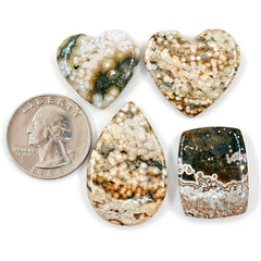 Large Ocean Jasper Cabochons | Mix Shapes Polished Statement Stones for Jewelry - 4 Pieces