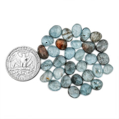 Natural Moss Aquamarine Rose Cut Cabochons | Freeform Gemstones for Jewelry Making - 31 Pieces