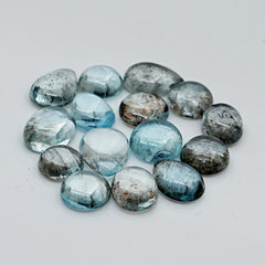 Moss Aquamarine Smooth Cabochons | Freeform Polished Crystals for Jewelry Making - 15 Pieces
