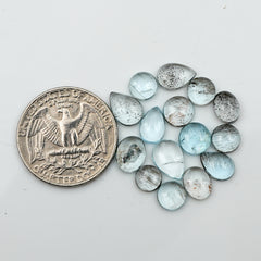 Moss Aquamarine Smooth Cabochons | Freeform Polished Crystals for Jewelry Making - 15 Pieces