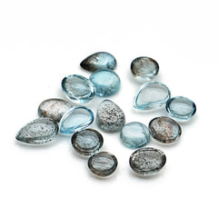 Moss Aquamarine Smooth Cabochons | Freeform Polished Crystals for Jewelry Making - 15 Pieces